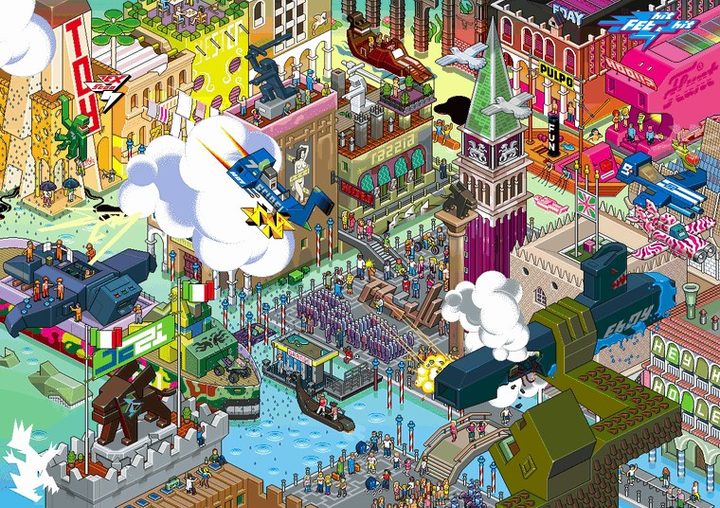 Un pixorama de Venecia por el colectivo de arte pixel eBoy