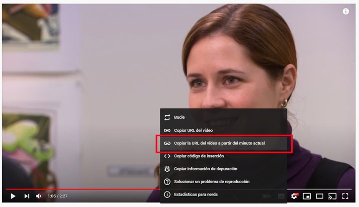 Minuto específico en YouTube
