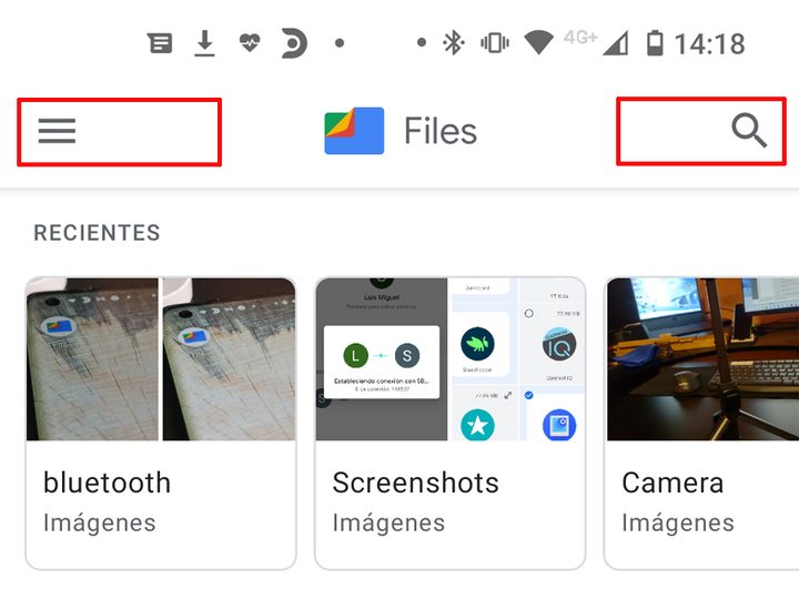 Secciones de Files de Google