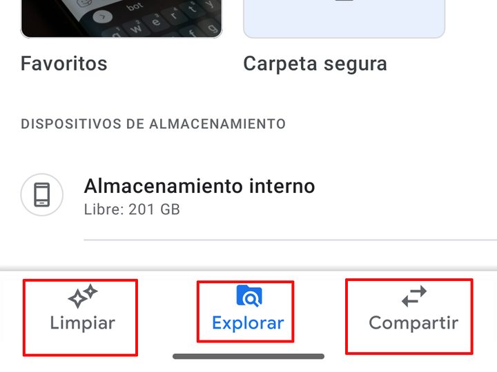 Secciones de Files de Google