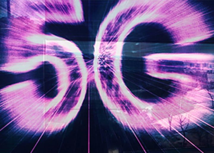 Imagen con logotipo de 5G en color rosa con fondo negro