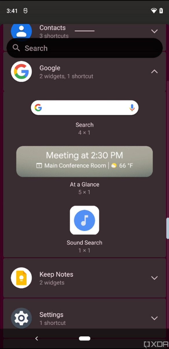Función de buscar Widgets en Android 12