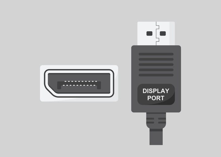 Imagen frontal y lateral de conector DisplayPort