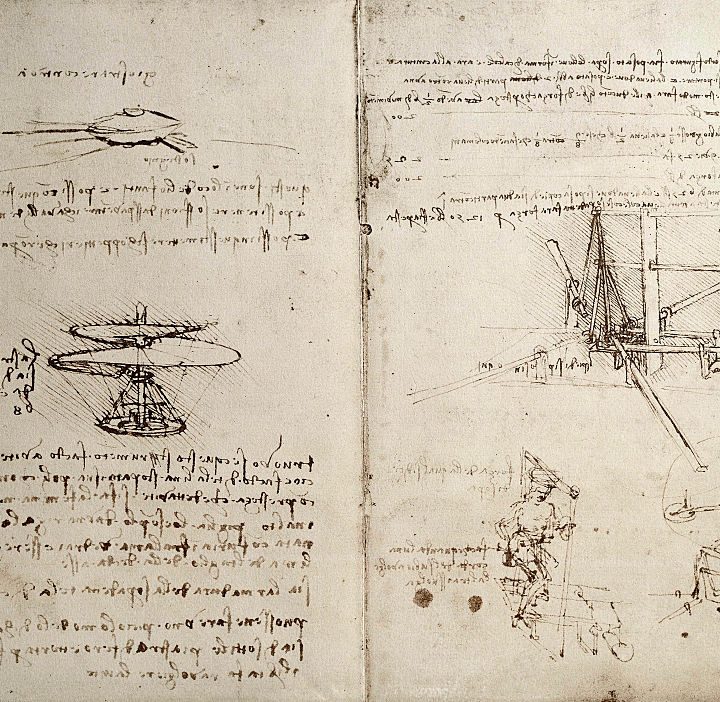 Boceto del helicóptero ideado por Leonardo Da Vinci