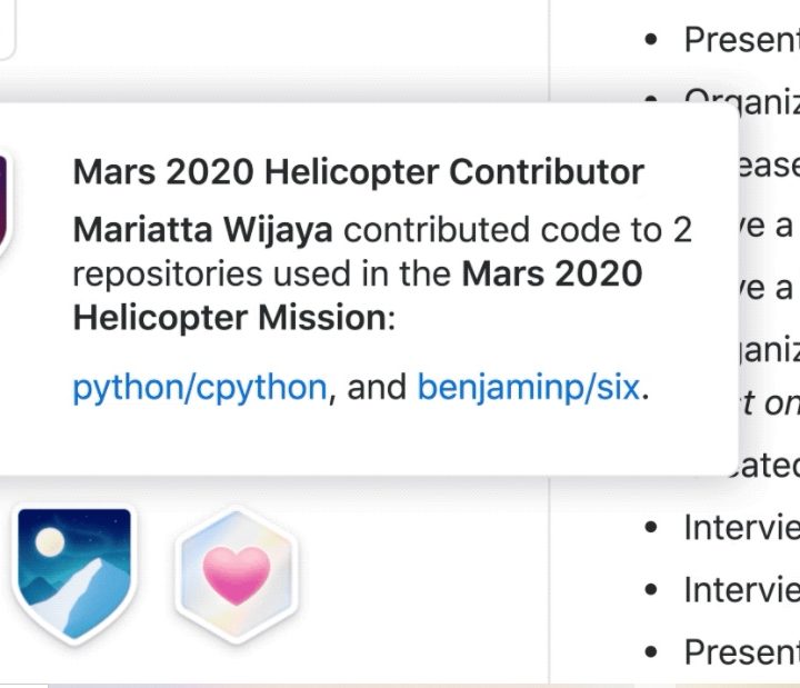 Insignia de Github para desarrolladores que contribuyeron en Ingenuity