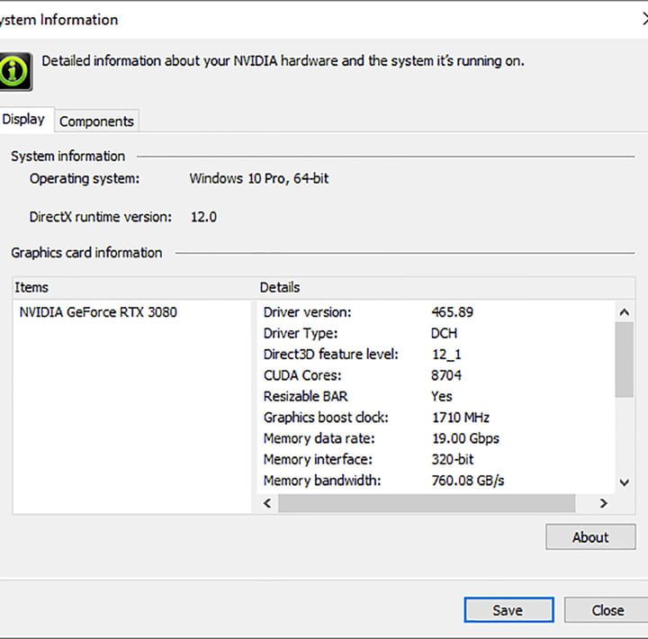 Pantalla de información del sistema mostrando los datos actualizados