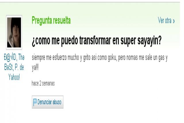 Un usuario pregunta como volverse súper saiyayin en Yahoo Respuestas