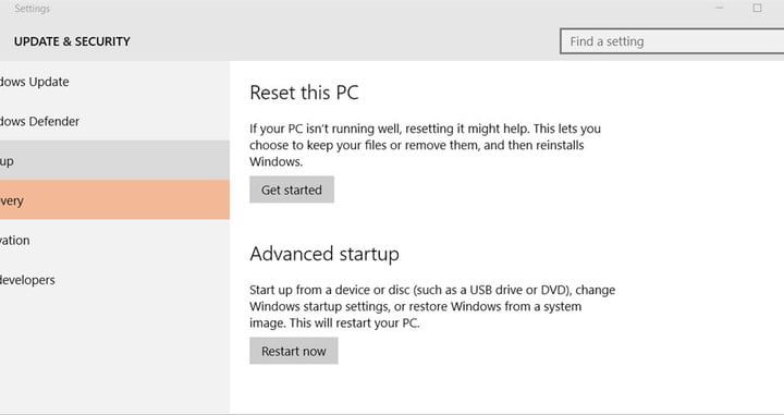 Pantalla de configuracion de Actualización y seguridad en Windows 10