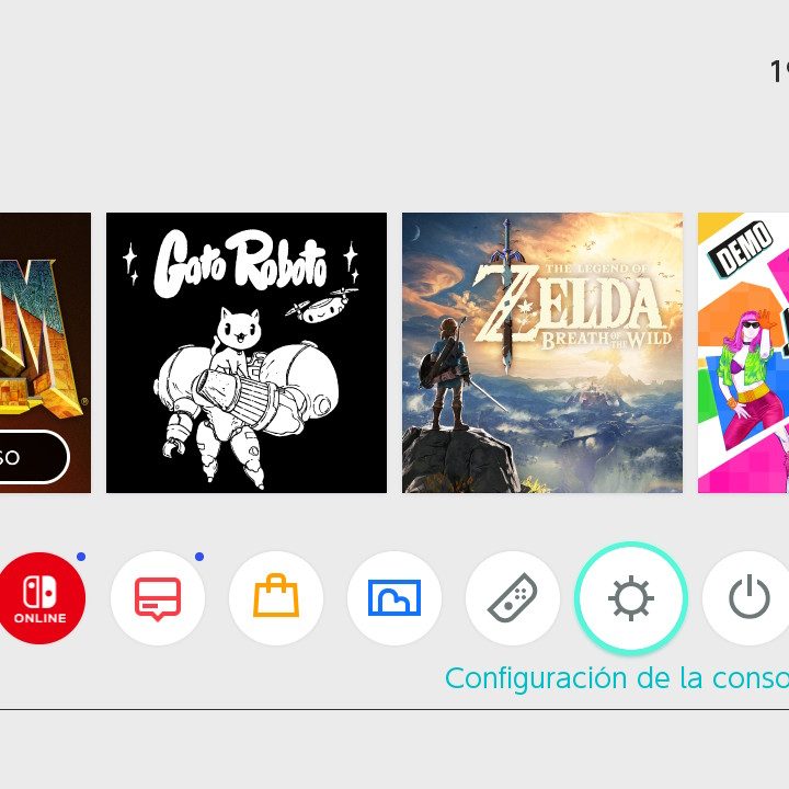 Pantalla de inicio de una Nintendo Switch
