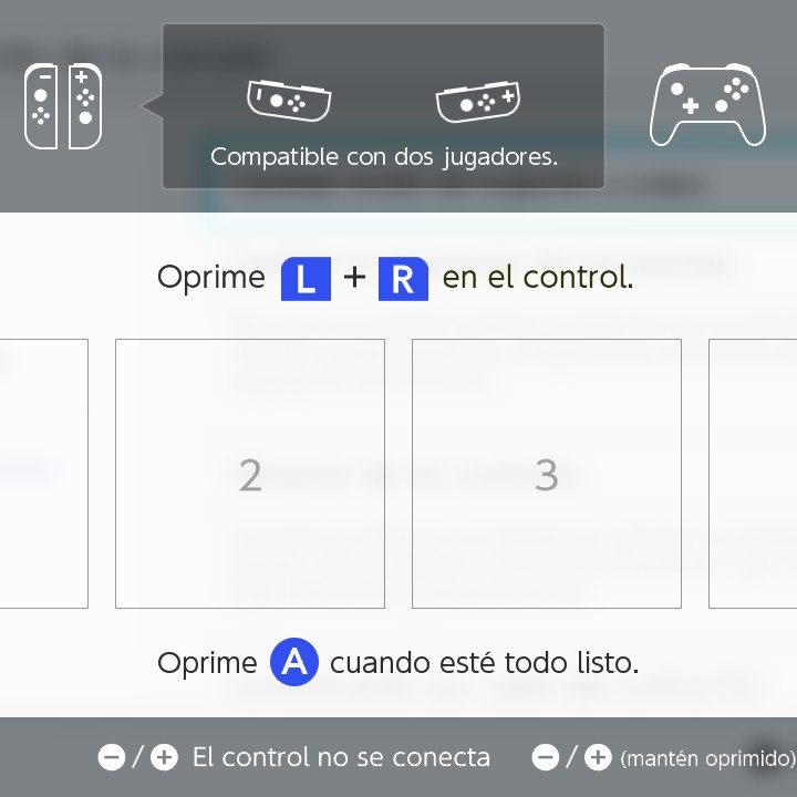 Pantalla de selección de controles en Nintendo Switch