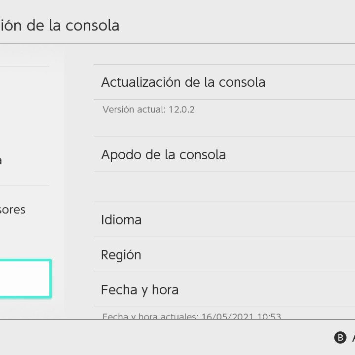 La opción Consola del Menú Configuración de la consola de la Switch