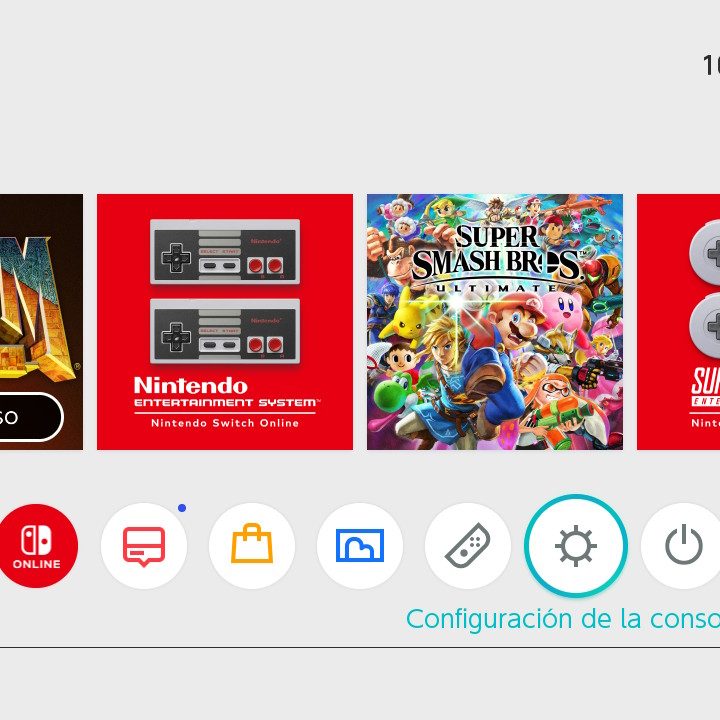 El menú Configuración de consola de la Nintendo Switch