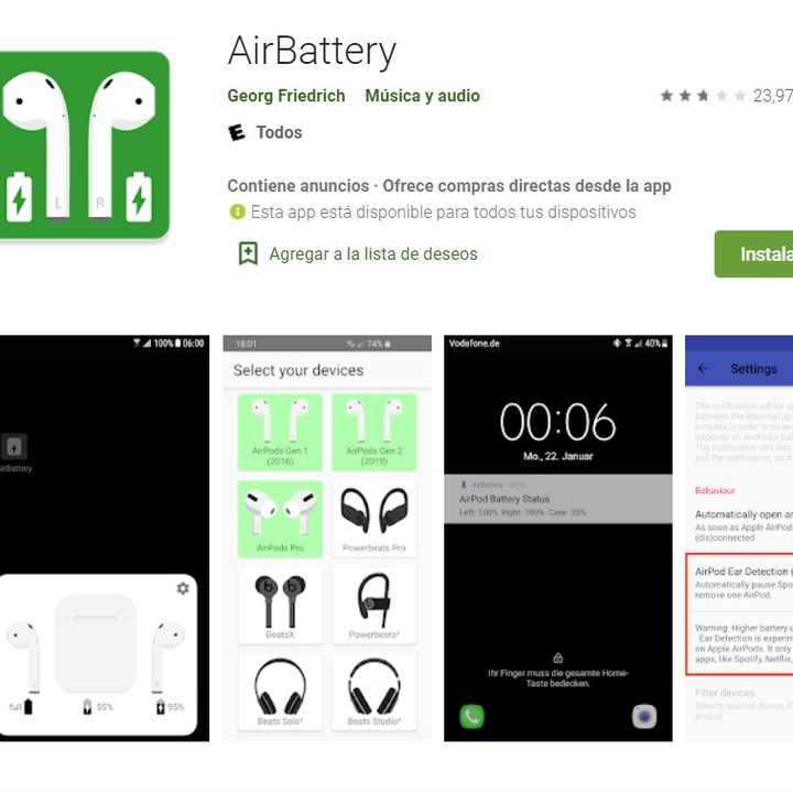 Una imagen de la app AirBattery para ver la carga de la batería en Android
