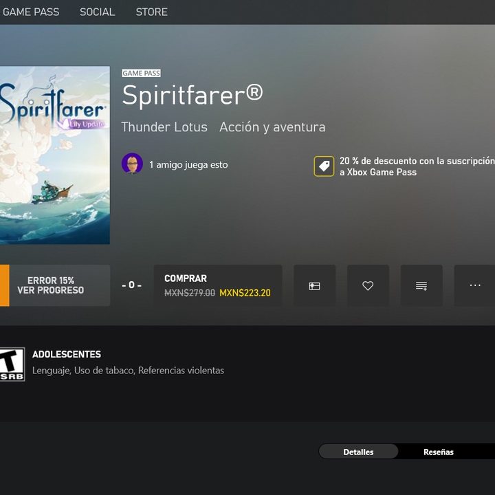 Un error al descargar un juego en Game Pass