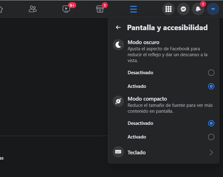 Modo oscuro en Facebook