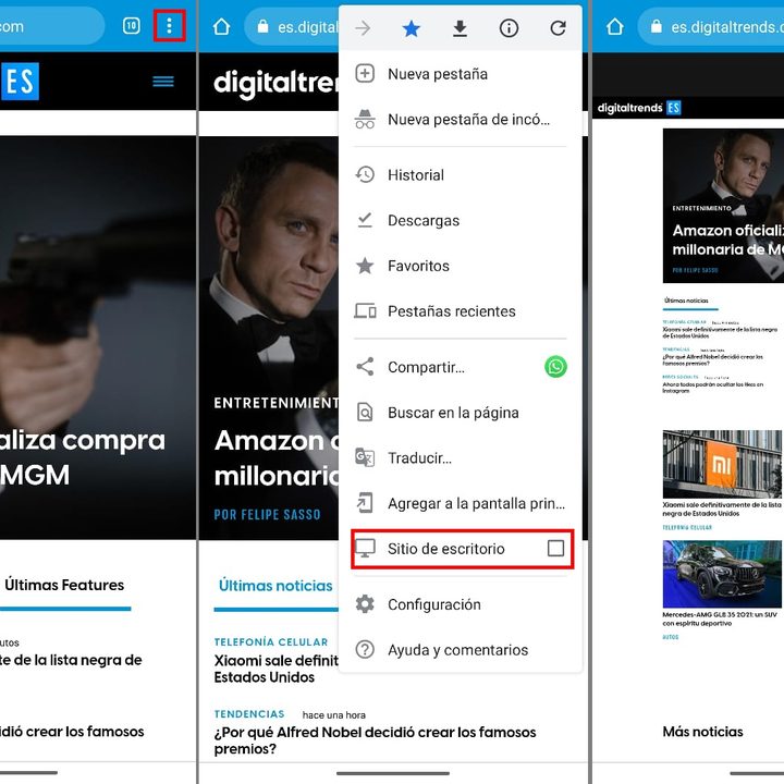 Activar vista de escritorio en Chrome
