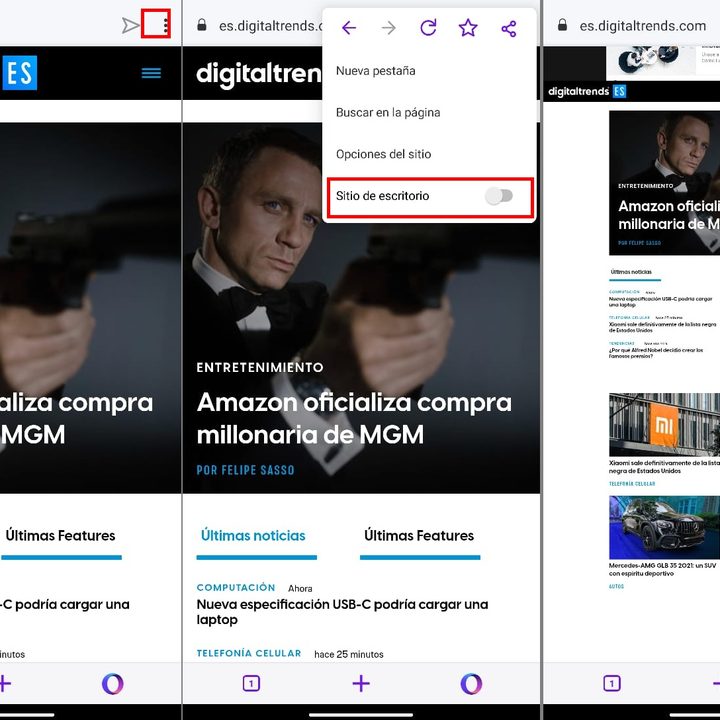 Activar vista de escritorio en Opera Touch