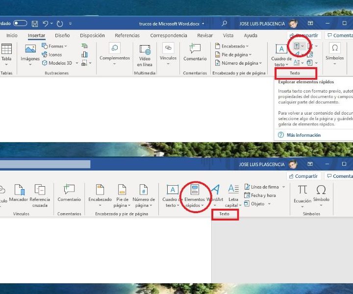 Cómo insertar elementos rápidos en Word