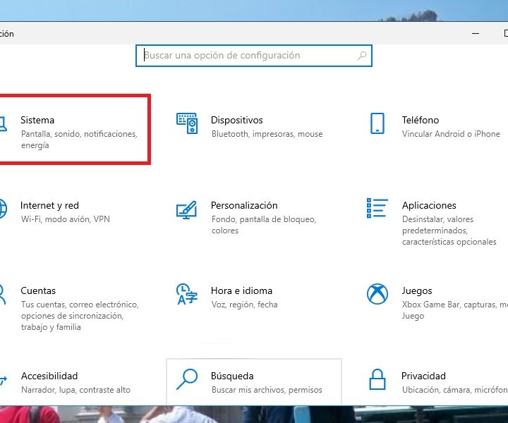 Menú de Configuración en Windows 10