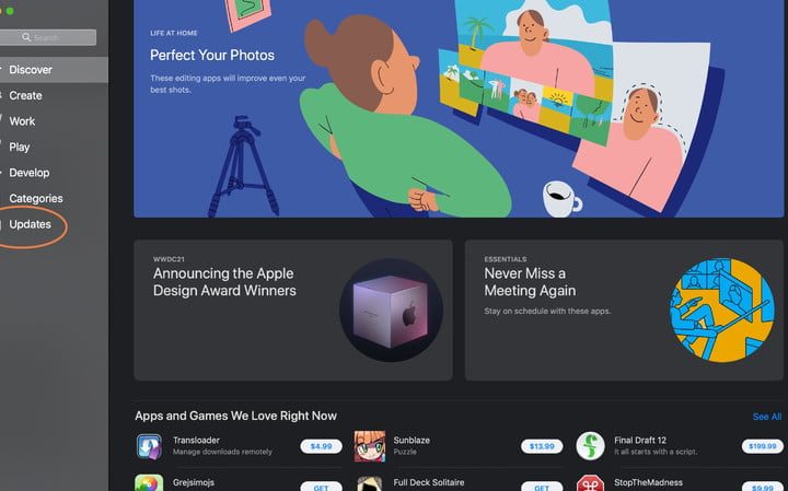 Menú de MacOS App Store