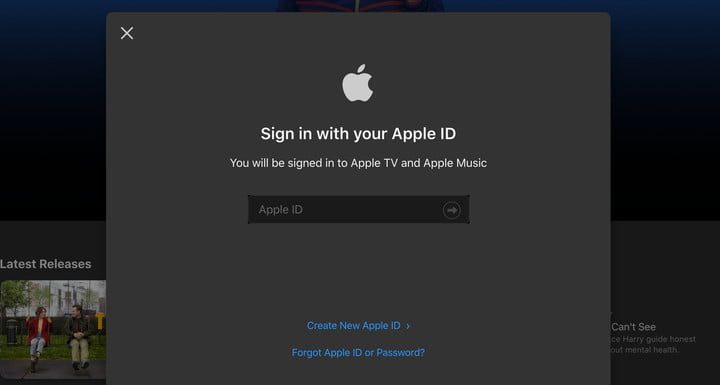 Pantalla de verificación de Apple ID para accesar a Apple TV+