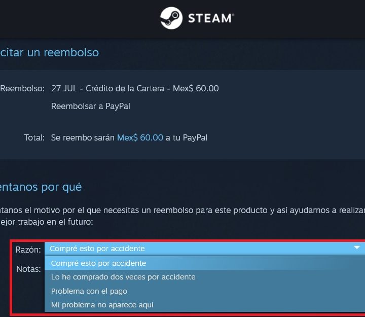 Cómo solicitar un reembolso en Steam