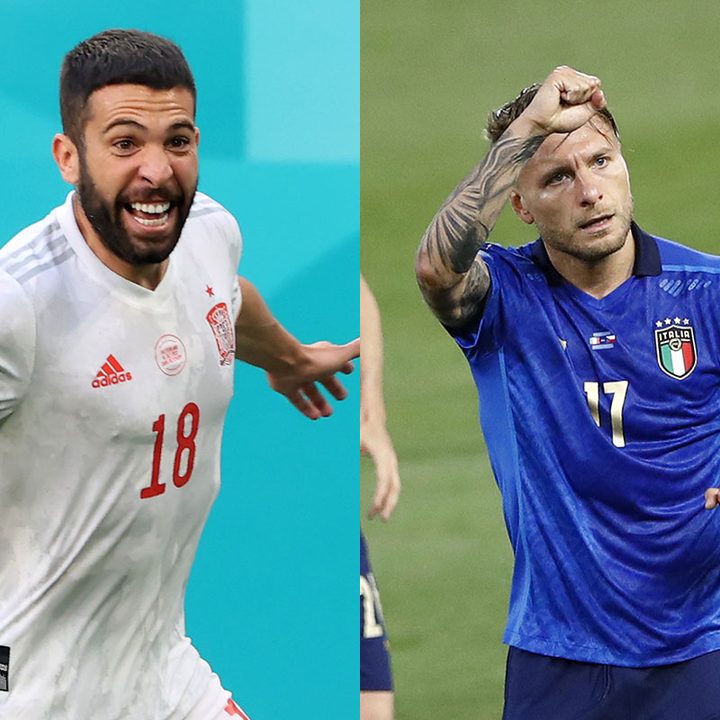 Jordi Alba de España y Ciro Immobile de Italia serán protagonistas de la primera semifinal de la Eurocopa 2021