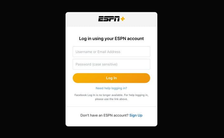 Inicio de sesión en un navegadorpara verificar cómo cancelar la suscripción de ESPN+