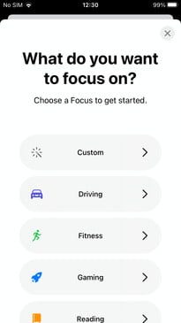 ioS 15 Menú de Enfoque para crear un nuevo Enfoque.