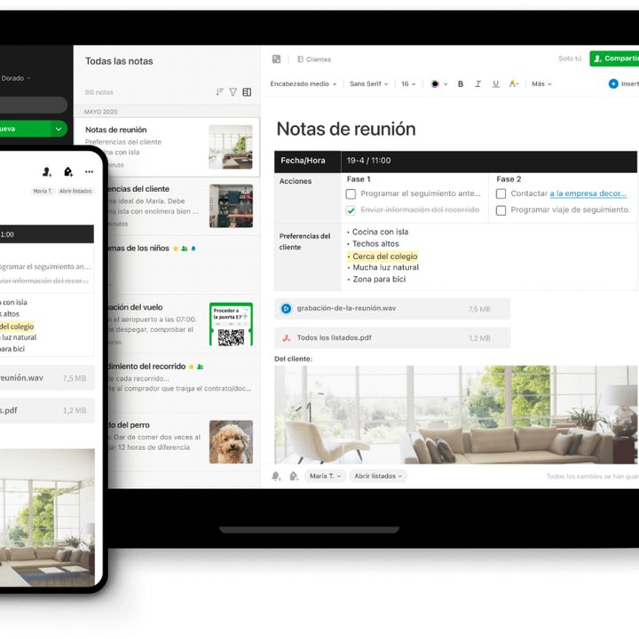 Interfaz de Evernote