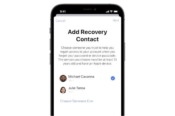 Imagen de pantalla de Add Recovery Contact