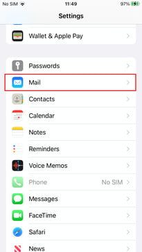 Menú de configuración en iPhone