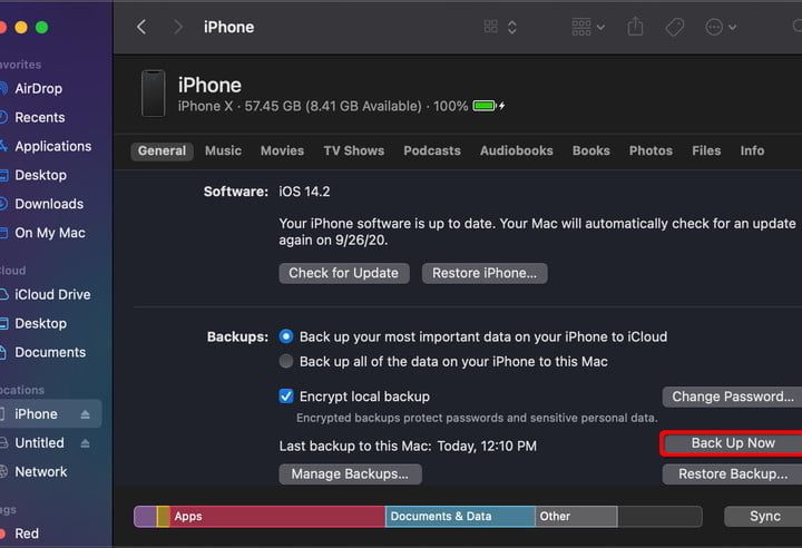MacOS Copia de seguridad de iPhone ahora