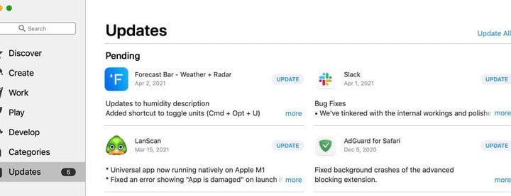 Actualizaciones pendientes en MacOS App Store