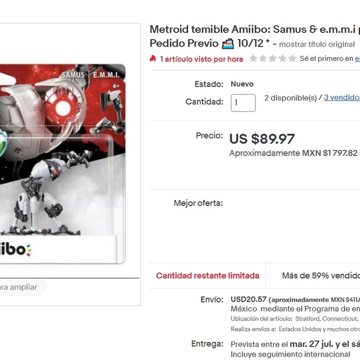 La reventa del paquete amiibo de Metroid Dread en eBay
