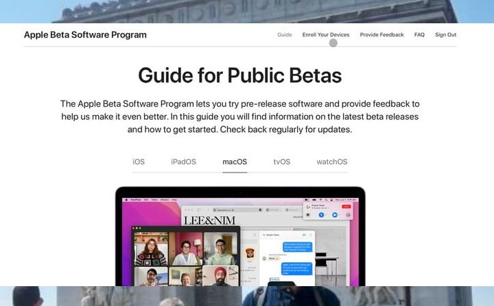 Página web pública del software beta de Apple.