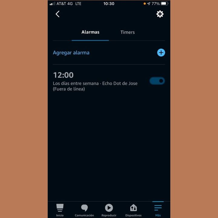 Menú de Alexa para agregar una nueva alarma.