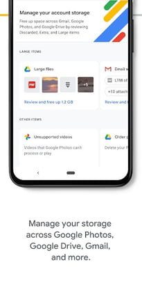 Aplicación de Google One que muestra el almacenamiento.