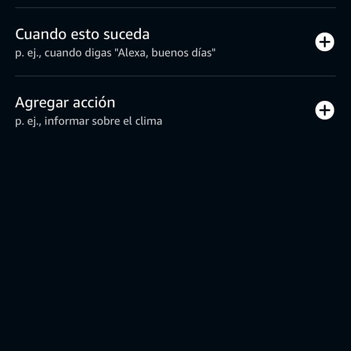 Menú aplicación Alexa para crear rutina