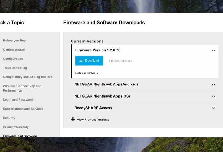 Opción de descarga de firmware para routers Netgear.