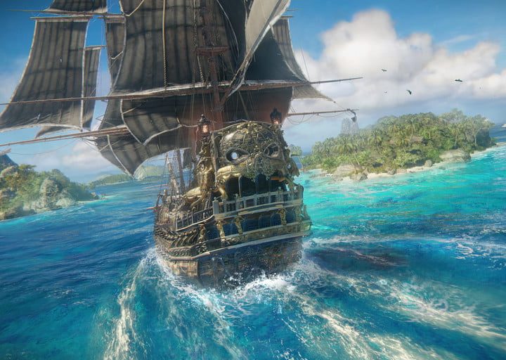 Un barco rodea una pequeña isla en Skull & Bones.