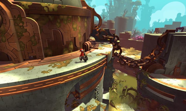 Hob de pie sobre la repisa de unas ruinas.