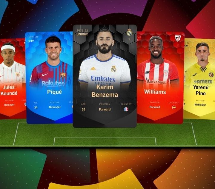 La imagen muestra las cartas en NFT que lanzó la Liga Española de Fútbol.