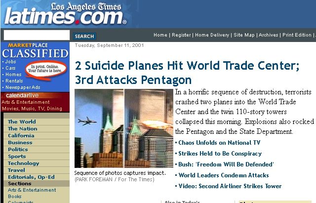 Portada Los Ángeles Times - Atentados del 11-S
