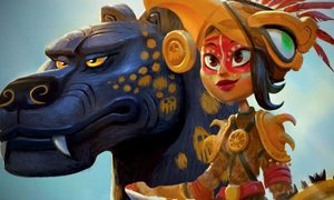 La imagen muestra una escena de la serie Maya y los tres de Netflix.