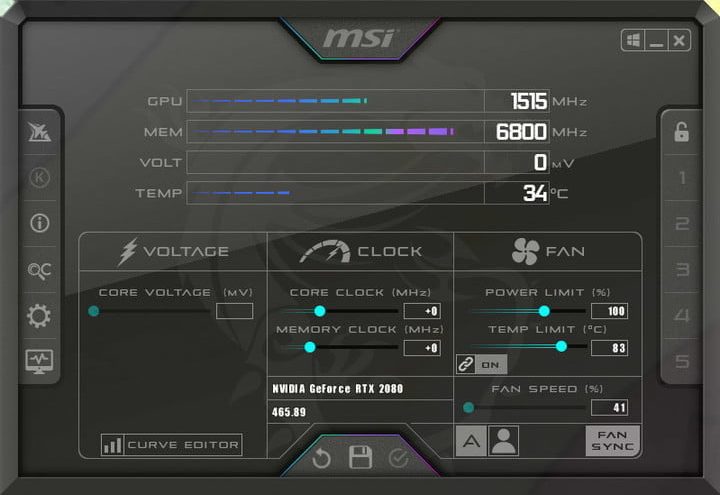 Pantalla de MSI Afterburner, para mejorar rendimiento de juegos