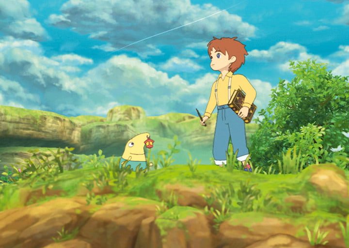 De pie en un campo en Ni No Kuni.