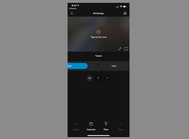 Ring Live View en un Ring Doorbell en la aplicación.