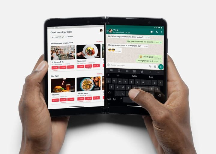 Surface Duo 2, abierto para mostrar sus dos pantallas.