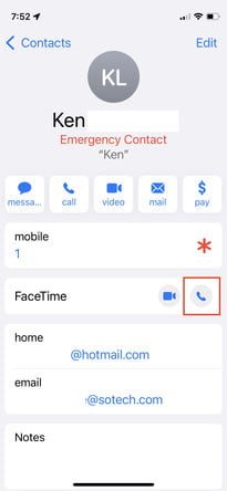 Pantalla de Face Time para hacer una llamada de audio 1
